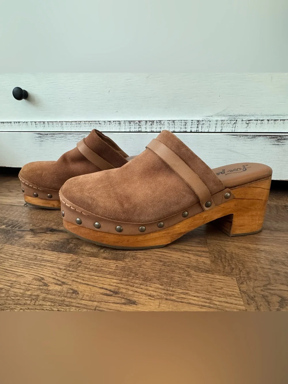 Free People Calabasas Clog Cognac Suede Shoes Women's Size 37 US 7